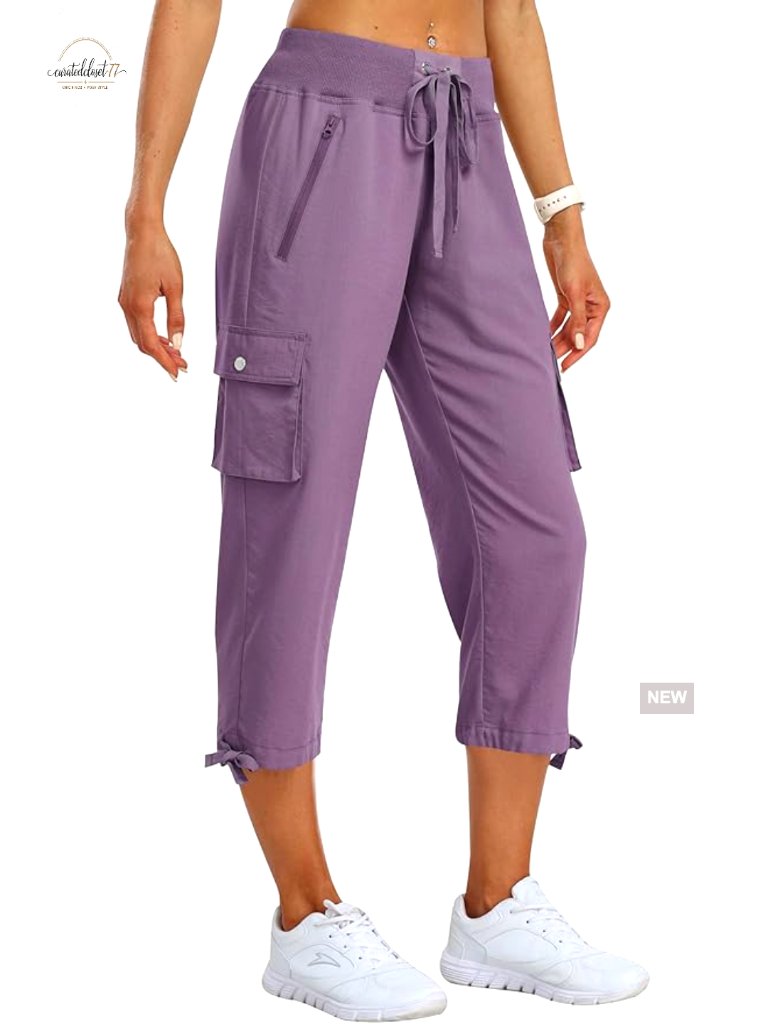 Women's Cargo Capris Pants Loose Fit Quick Dry Hiking Travel Lightweight